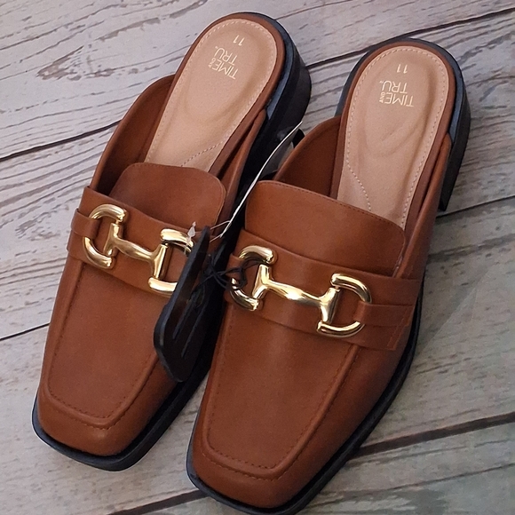 Time and Tru Shoes - Time and Tru Brown Slip-On Mule Loafers with Gold Bit